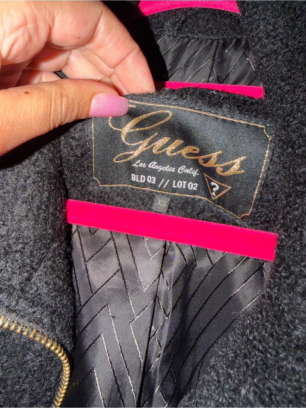 GUESS Black Pea Coat with Hot Pink Trim